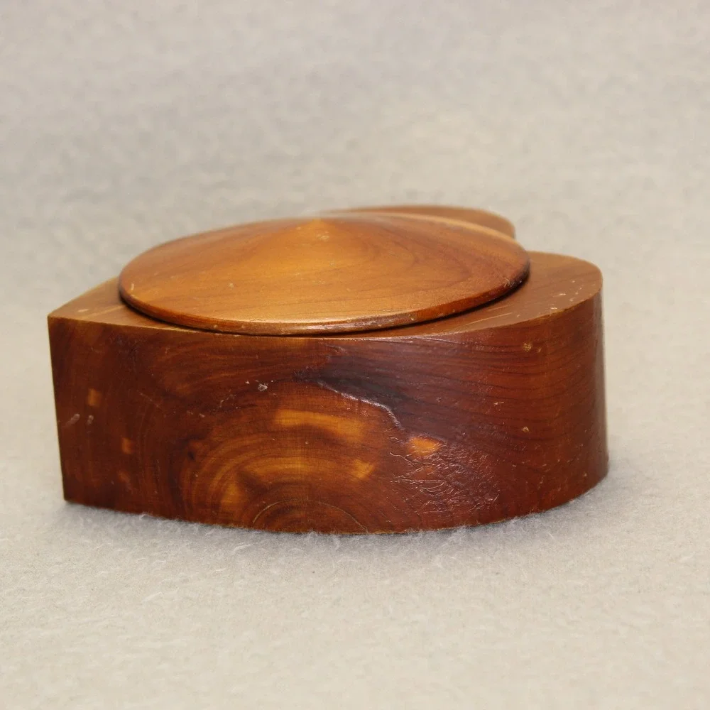 Handmade Heart Trinket Box Cedar Wood Brown Swivel Lid Signed Folk Art Gift